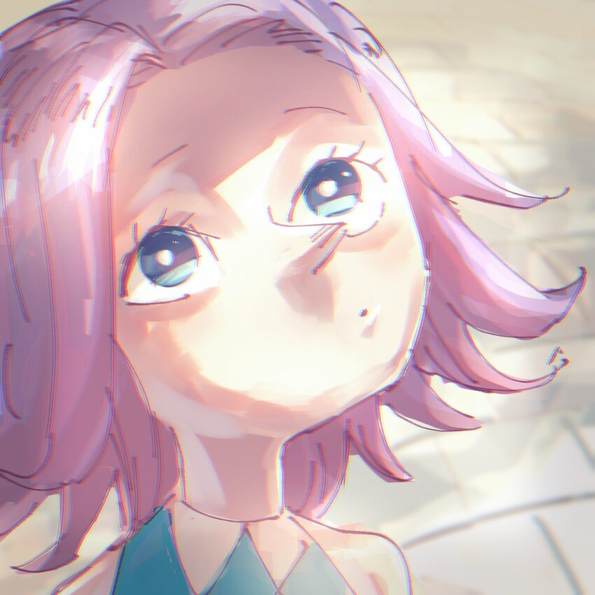 1girl aged_down bazaraga_no_shujii blue_dress blue_eyes charlotte_brulee child closed_mouth commentary_request dot_mouth dress highres long_nose looking_up one_piece purple_hair short_hair solo