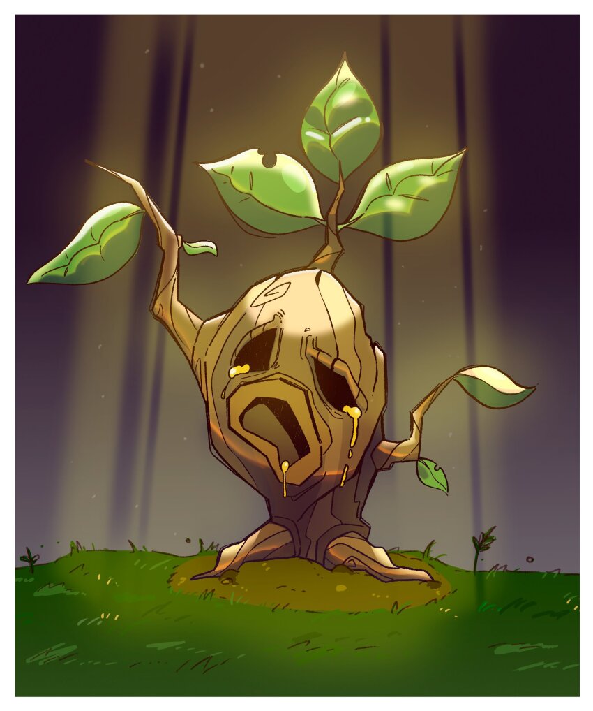1boy cave cave_interior corpse deku_butler&#039;s_son deku_scrub grass highres leaf light_rays nikiestrong nintendo solo the_legend_of_zelda the_legend_of_zelda:_majora&#039;s_mask tree