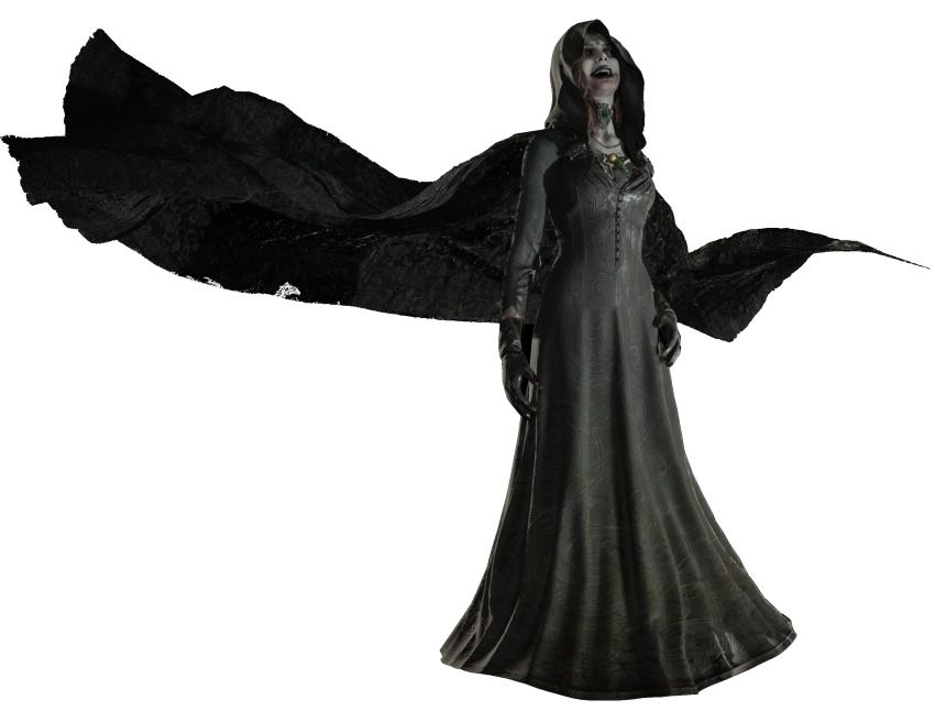 1girl brown_hair capcom cape daniela_dimitrescu female_focus highres resident_evil resident_evil_village solo