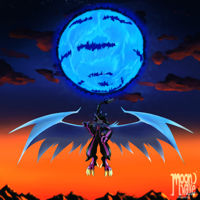 absurdres blue_fire claws digimon digimon_(creature) digimon_ghost_game fire gulusgammamon highres orb scarf solo tail