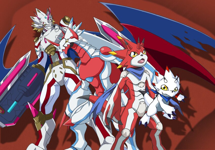 betelgammamon canoweissmon digimon digimon_ghost_game digimon_tamers dinosaur_boy dragon dragon_boy evolutionary_line gammamon highres siriusmon triceratops