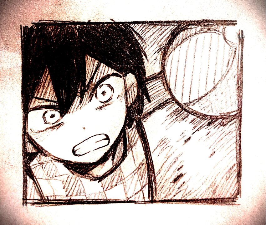 1boy angry ball clenched_teeth double-parted_bangs greyscale highres holding holding_ball kel_(headspace)_(omori) kel_(omori) looking_at_viewer male_focus monochrome nicome_02 omori short_hair solo tank_top teeth upper_body