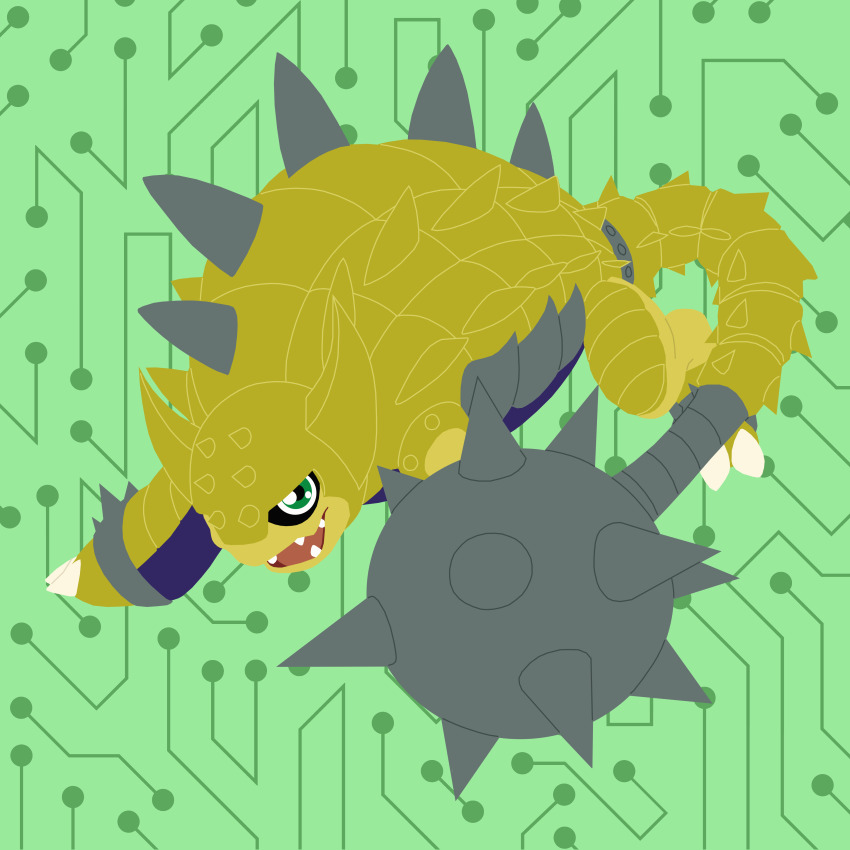 absurdres ankylomon digimon digimon_(creature) green_eyes highres open_mouth sharp_teeth solo spikes teeth
