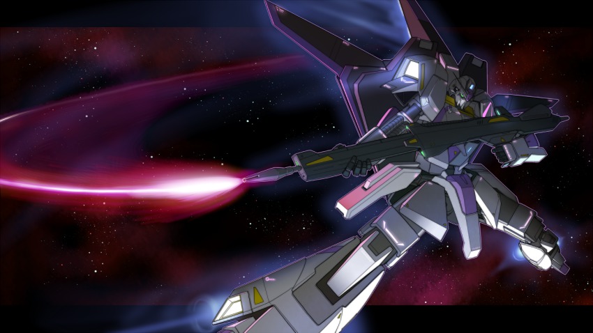 beam_rifle energy_gun gomi_kushige gun gundam gundam_evolve mecha no_humans robot solo space star_(symbol) weapon zeta_gundam_(mobile_suit)
