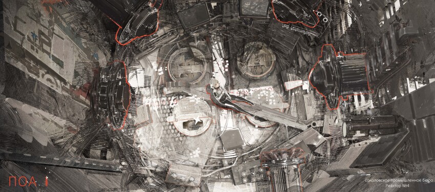 1girl absurdres animal_collar black_bodysuit bodysuit cable closed_mouth collar euroroyan from_above full_body grey_hair hand_on_own_chest headphones highres light_smile looking_ahead machinery mecha_pilot_suit orange_collar orange_eyes orange_outline original outline russian_text short_hair sitting solo spacecraft_interior two-tone_bodysuit white_bodysuit wide_shot
