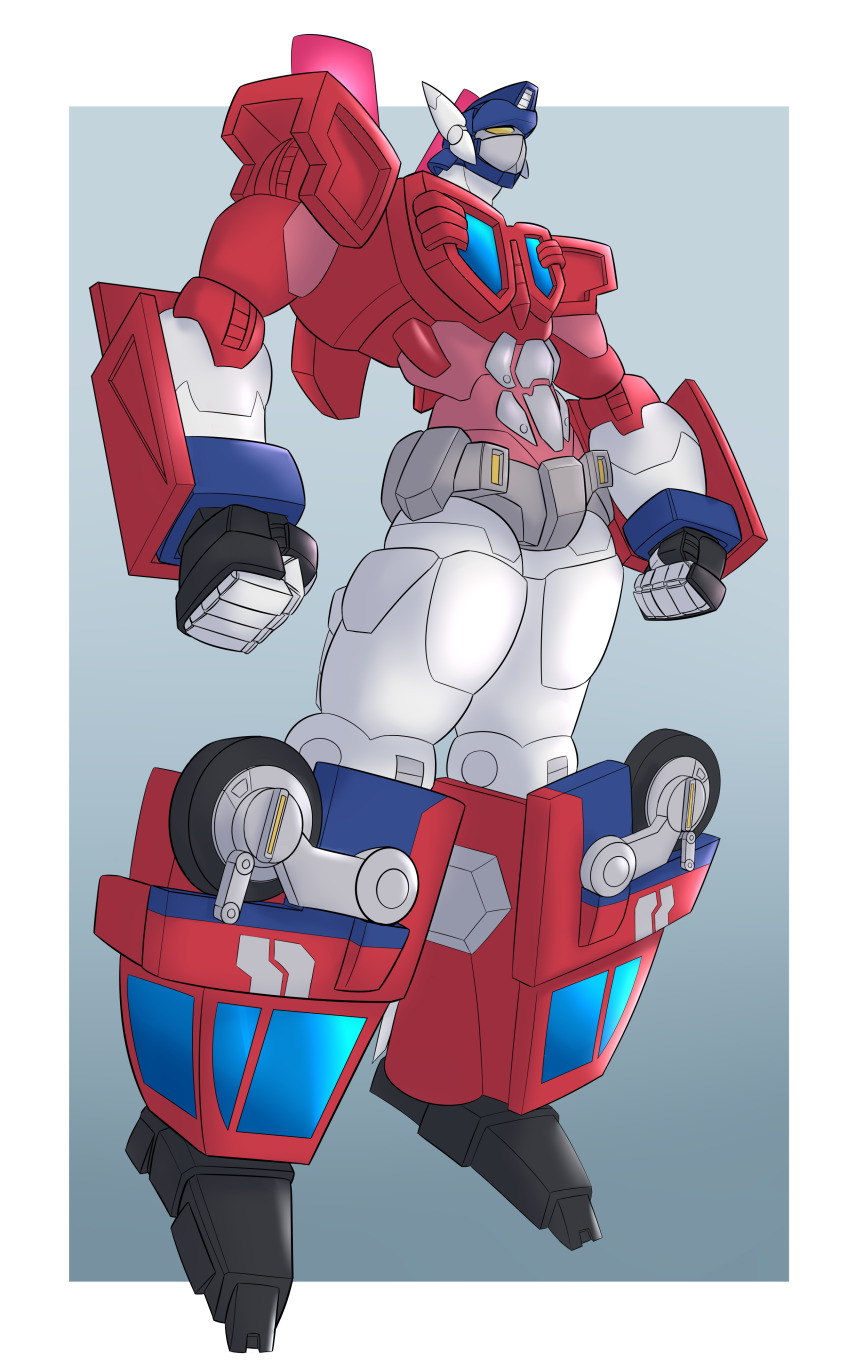 absurdres autobot boca_tc border clenched_hands fire_convoy grey_background highres mecha mecha_focus robot simple_background solo transformers transformers_car_robots white_border