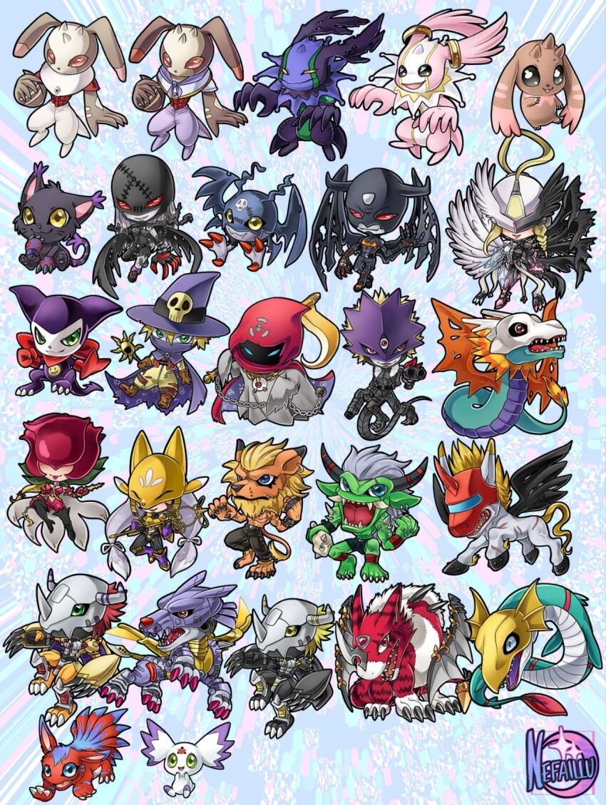 airdramon andiramon andiramon_(deva) beelzebumon blacktailmon blackwargreymon cherubimon cherubimon_(vice) cherubimon_(virtue) culumon devimon digimon digimon_(creature) doruguremon elecmon fantomon green_eyes highres impmon ladydevimon leomon lopmon mastemon metalgarurumon orgemon picodevimon point_ears rosemon sakuyamon seadramon triangle unimon wargreymon wizarmon zero_unit