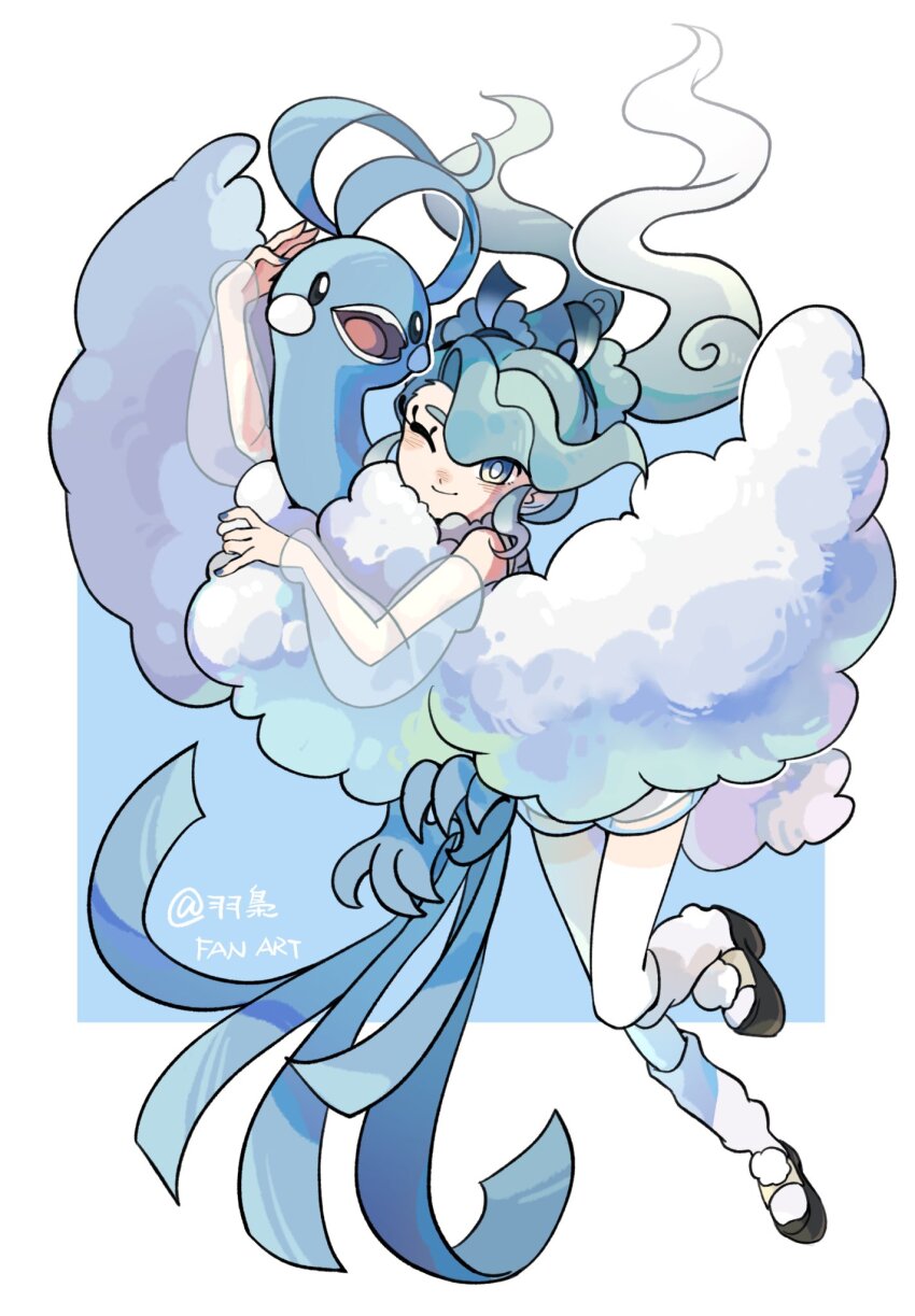 1girl altaria flying_miku_(project_voltage) gen_3_pokemon hatsune_miku highres nintendo official_alternate_costume pokemon pokemon_(creature) project_voltage vocaloid yuxiao_o