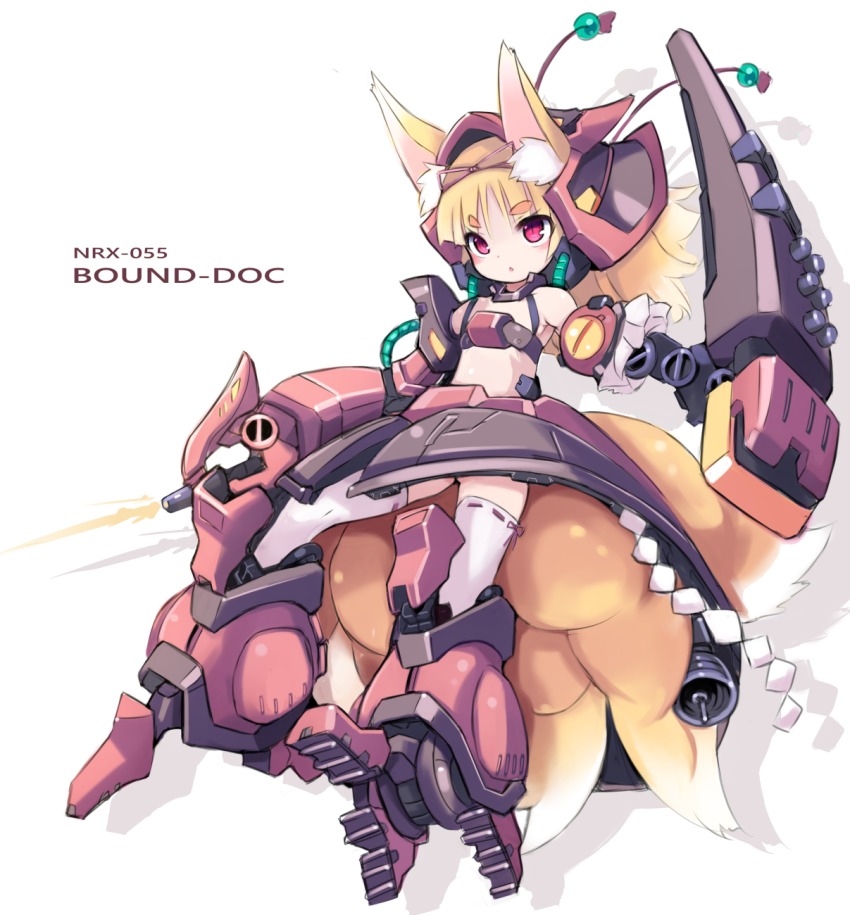 1girl animal_ears baund_doc blonde_hair fox_ears fox_tail gundam hair_ribbon highres karukan_(monjya) mecha_musume multiple_tails pink_eyes ribbon tail zeta_gundam