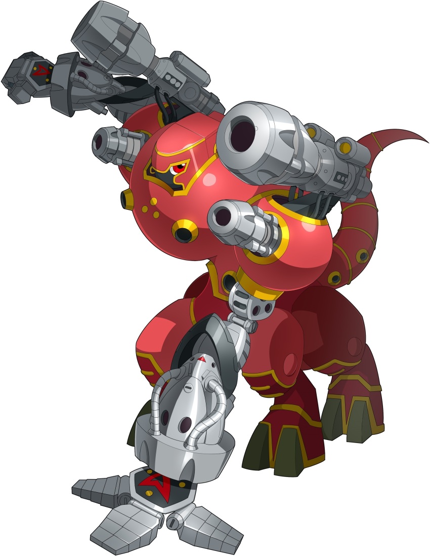 absurdres android bandai cannon digimon digimon_new_century highres mechanical_arms official_art red_eyes robot simple_background solo suijinmon white_background