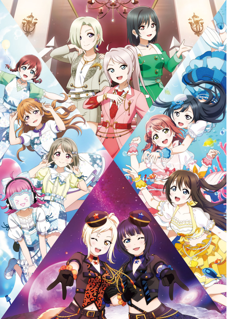6+girls artbook asaka_karin black_hair blonde_hair blue_dress blue_eyes blue_skirt brown_hair dress emma_verde green_dress green_hair grey_eyes grey_hair hat highres konoe_kanata long_hair looking_at_viewer love_live! love_live!_nijigasaki_high_school_idol_club medium_hair mia_taylor mifune_shioriko miyashita_ai multiple_girls nakasu_kasumi non-web_source official_art one_eye_closed orange_eyes osaka_shizuku pink_dress pink_eyes pink_hair pink_skirt purple_eyes purple_hair red_eyes rina-chan_board short_hair skirt tennoji_rina uehara_ayumu v yellow_eyes yellow_skirt yuki_setsuna zhong_lanzhu