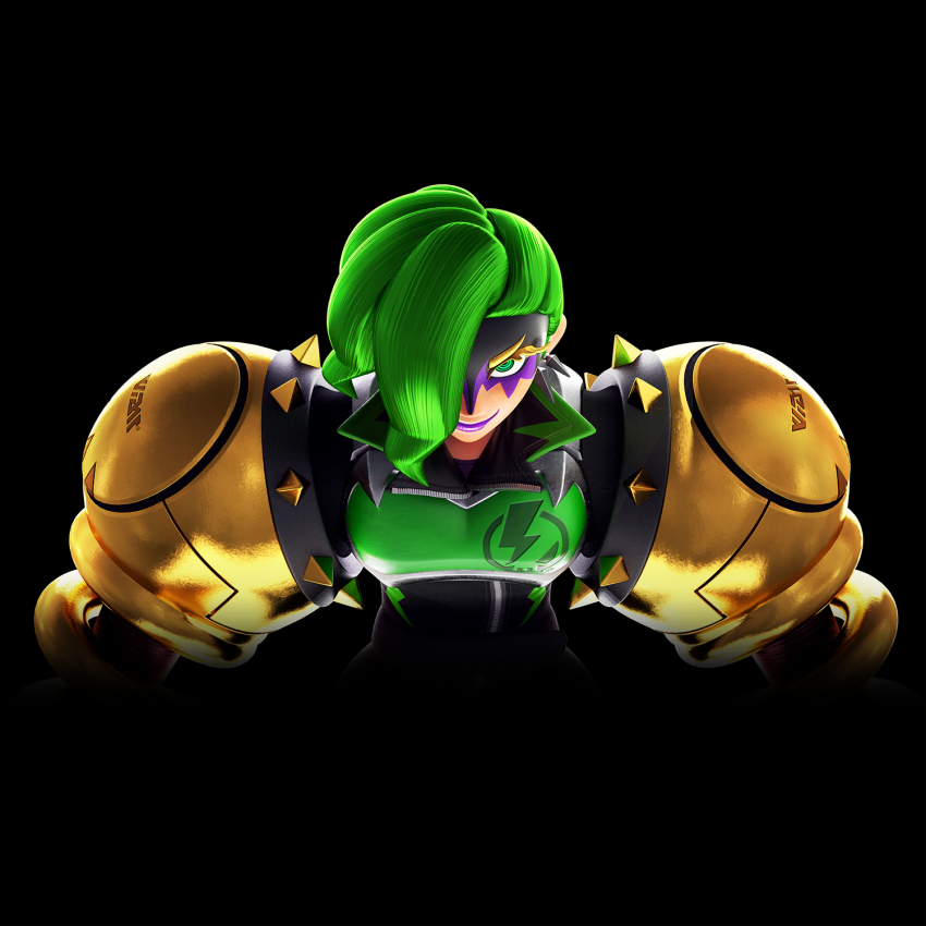 1girl arms_(game) dr._coyle green_eyes green_hair highres looking_at_viewer mask nintendo official_art