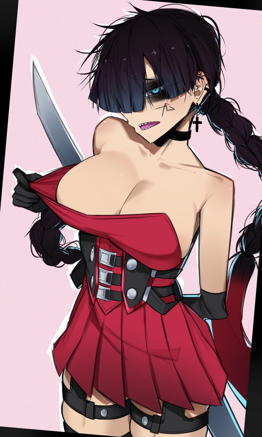 1girl ace_glitch black_gloves braid breasts cross gloves highres large_breasts long_hair marvel marvel_rivals official_alternate_costume psylocke psylocke_(blood_kariudo) solo x-men