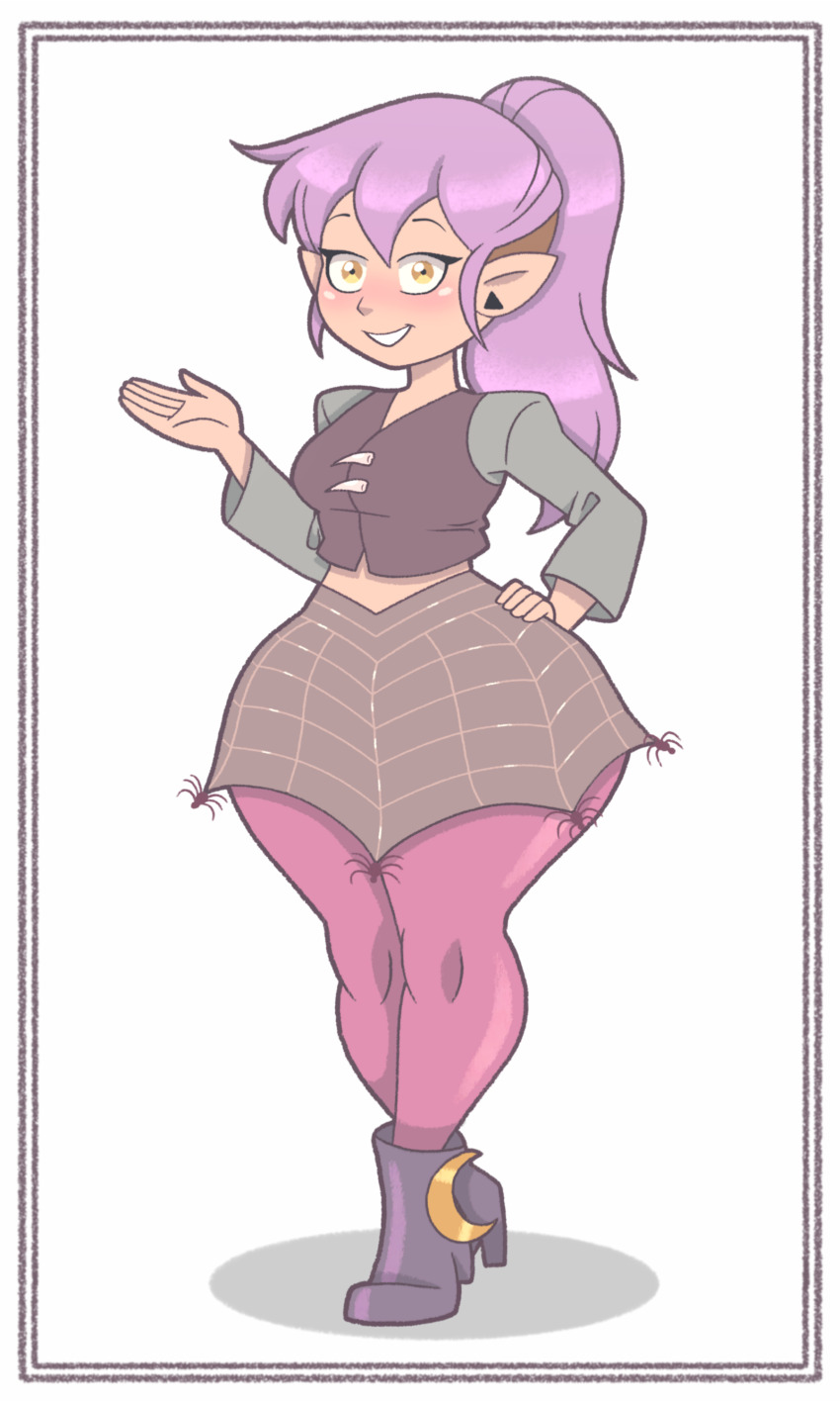 absurdres amity_blight bare_hips boots full_body high_heel_boots high_heels highres ponytail purple_hair skirt the_owl_house tonyneely wide_hips