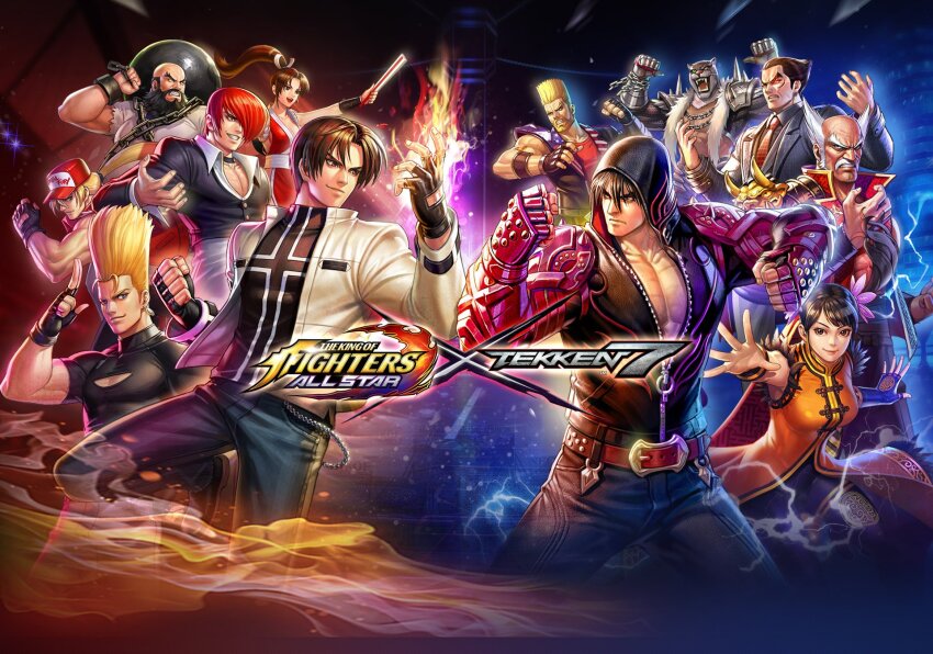 black_hair blonde_hair breasts brown_hair hat highres kazama_jin king_(tekken) kusanagi_kyou ling_xiaoyu medium_breasts mishima_heihachi mishima_kazuya namco official_art paul_phoenix ponytail red_hair shiranui_mai snk tekken tekken_7 terry_bogard the_king_of_fighters the_king_of_fighters_all-stars twintails yagami_iori