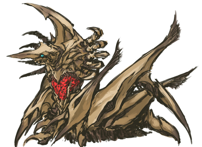 alien blue_eyes bug daiei_film full_body gamera_(series) gamera_2:_attack_of_legion giant giant_monster glowing glowing_eyes highres kaiju legion_(gamera) monster nameo_(judgemasterkou) no_humans simple_background space_monster white_background