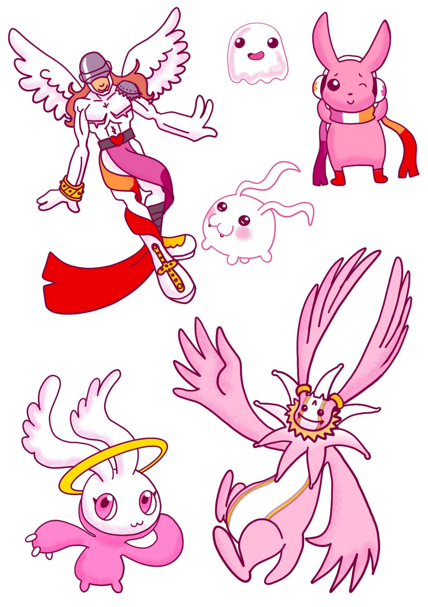 cherubimon cutemon digimon digimon_(creature) halo highres holy_ring horns luminamon pidmon poyomon solo tokomon