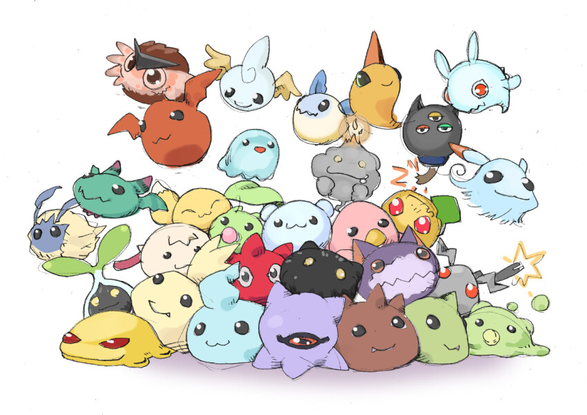 black_eyes bommon botamon bubbmon chibimon choromon cocomon cupimon digimon digimon_(creature) dorimon electricity floating fufumon happy horns jyarimon kuramon leaf leafmon mokumon nyokimon one-eyed pacifier pafumon paomon petitmon pitchmon popomon poyomon punimon pupumon pururumon puwamon red_eyes relemon simple_background smile tail upamon white_background yukimibotamon yuramon zerimon