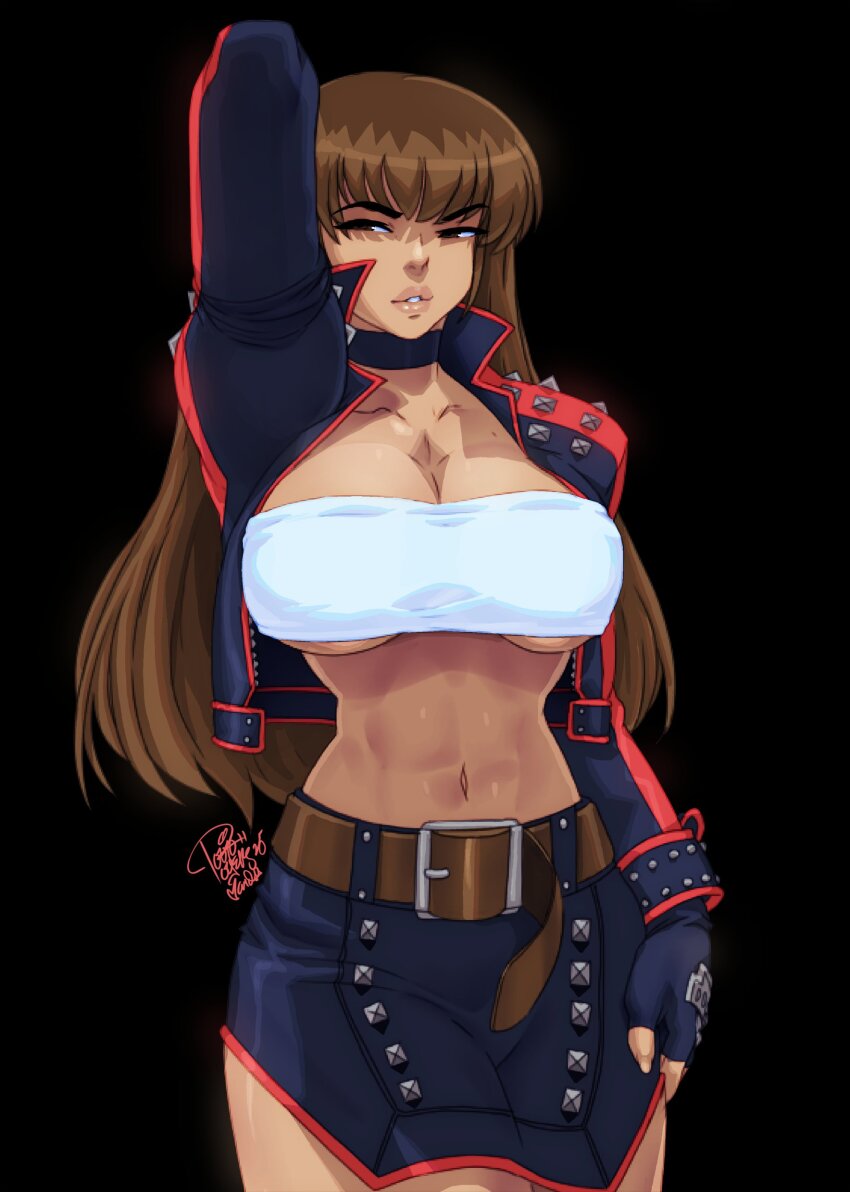 absurdres bloody_roar bloody_roar_4 breasts brown_hair female_focus highres jacket kirishima_nagi large_breasts solo tovio_rogers underboob