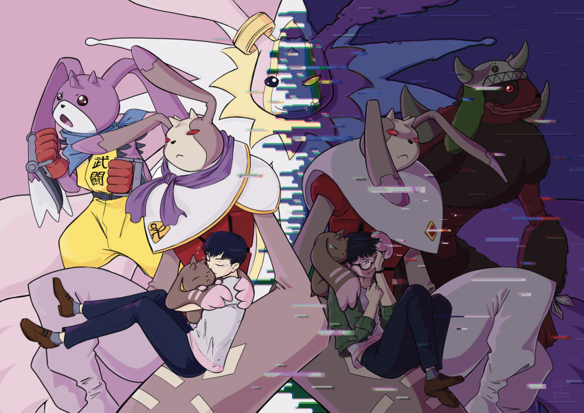 andiramon_(deva) cherubimon cherubimon_(vice) cherubimon_(virtue) closed_eyes corruption digimon digimon_(creature) highres horns kayama_shuuji long_ears lopmon turuiemon wendimon
