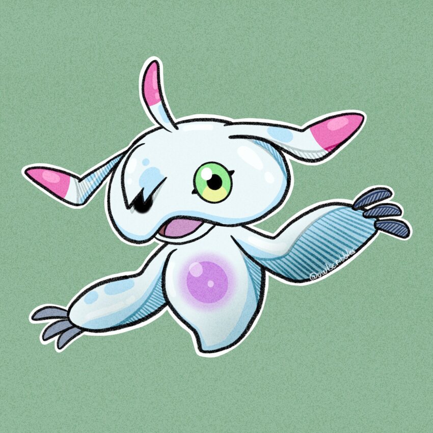 digicore digimon digimon_(creature) digimon_adventure_02 digimon_adventure_02:_the_beginning floating green_eyes highres one-eyed open_mouth smile solo ukkomon