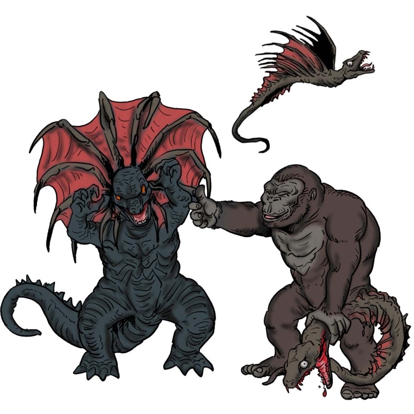 ape blood crossover dinosaur fins flying giant giant_monster godzilla godzilla_(series) godzilla_vs._kong gorilla jirahs kaiju king_kong king_kong_(series) laughing legendary_pictures monsterverse reference satoru33 simple_background tail thumbs_up toho tongue ultra_series ultraman_(1st_series) warbat white_background wings