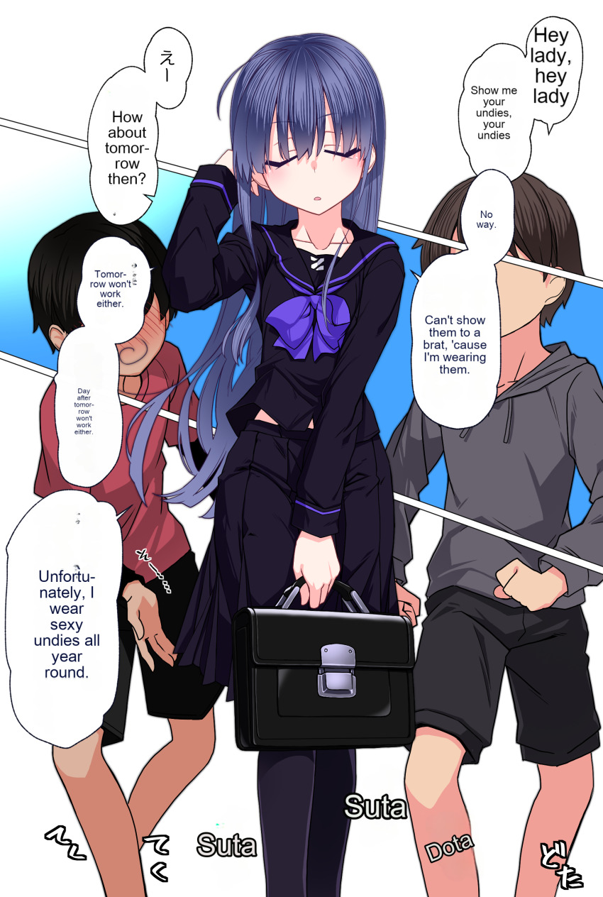 absurdres dialogue_box highres kazami_nobuko original oteruko_(wanabeee) purple_hair tagme