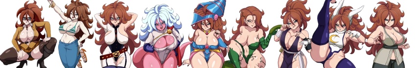 6+girls absurdres android_21 android_21_(human) armpits arms_behind_head arms_up blue_eyes blush boku_no_hero_academia breasts brown_hair cleavage cleavage_cutout clothing_cutout colored_skin cosplay curvy dark_magician_girl dark_magician_girl_(cosplay) darwaarts dc_comics dragon_ball dragon_ball_fighterz dual_persona earrings female_focus full_body glasses gluteal_fold high_heels highres huge_breasts jewelry jigokuraku large_breasts leg_up leotard long_hair looking_at_viewer majin_android_21 midnight_(boku_no_hero_academia) midnight_(boku_no_hero_academia)_(cosplay) mirko mirko_(cosplay) multiple_girls nail_polish nami_(one_piece) nami_(one_piece)_(cosplay) naruto_(series) navel one_eye_closed one_piece pink_skin poison_ivy poison_ivy_(cosplay) ponytail power_girl power_girl_(cosplay) prison_school sandals school_uniform shiraki_meiko shiraki_meiko_(cosplay) sideboob squatting superman_(series) tail thick_thighs thighhighs thighs toenail_polish toenails torn_clothes tsunade_(cosplay) tsunade_(naruto) underboob white_hair white_leotard wide_hips wink yu-gi-oh! yuzuriha_(jigokuraku) yuzuriha_(jigokuraku)_(cosplay)