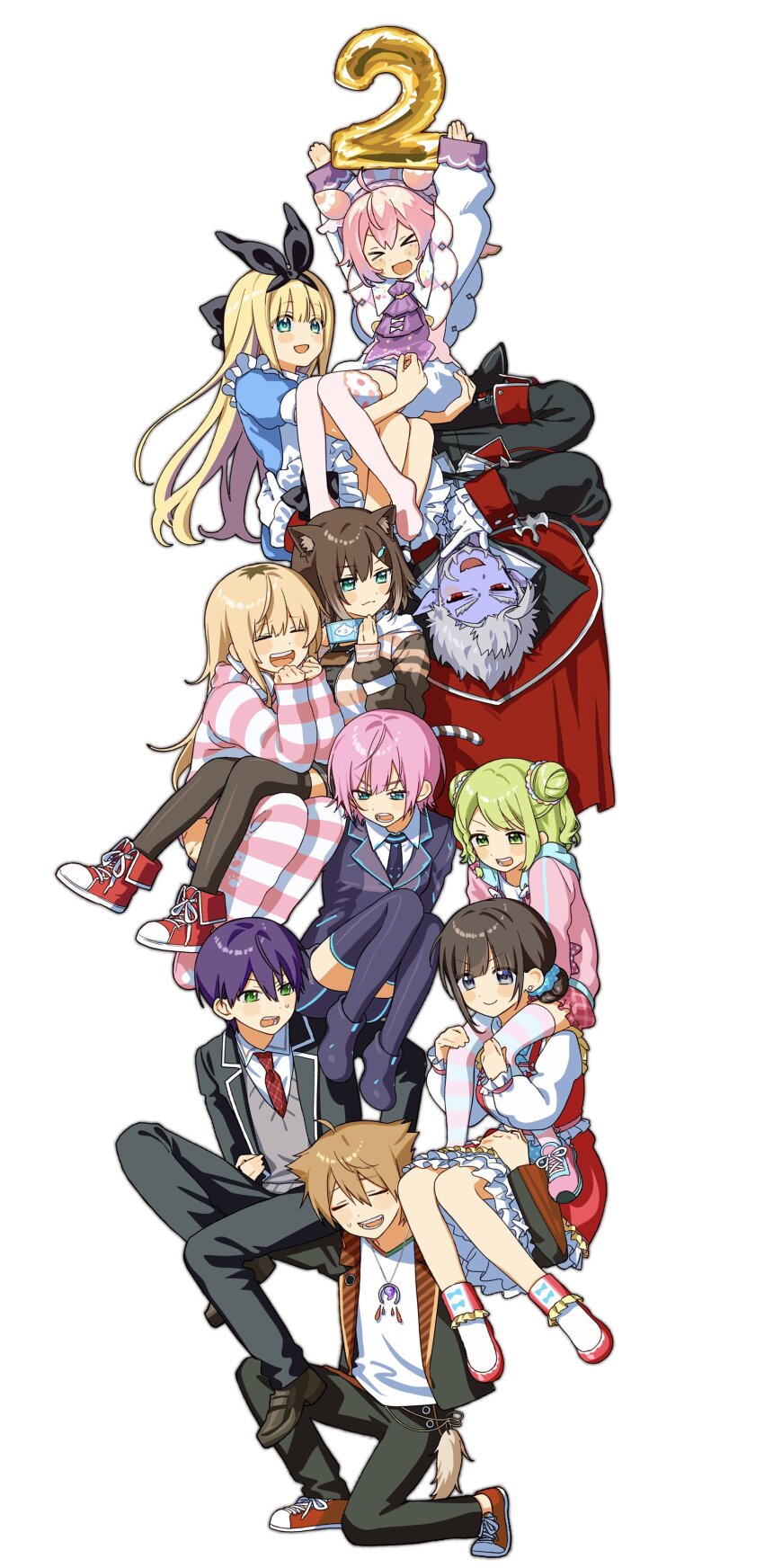 absurdres child fumino_tamaki fushimi_gaku gilzaren_iii green_eyes green_hair highres ienaga_mugi kenmochi_touya mononobe_alice morinaka_kazaki necktie nijisanji purple_hair school_uniform suzuka_utako ushimi_ichigo virtual_youtuber white_background yuuhi_riri