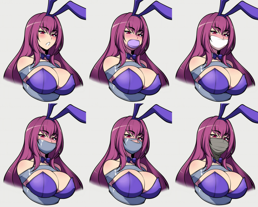 1girl bdsm fate_(series) gag jam-orbital purple_hair scathach_(fate) tagme