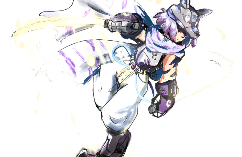 1boy armor digimon digimon_(creature) energy_sword lightsaber male_focus oridigi original scarf solo sword weapon wolfmon