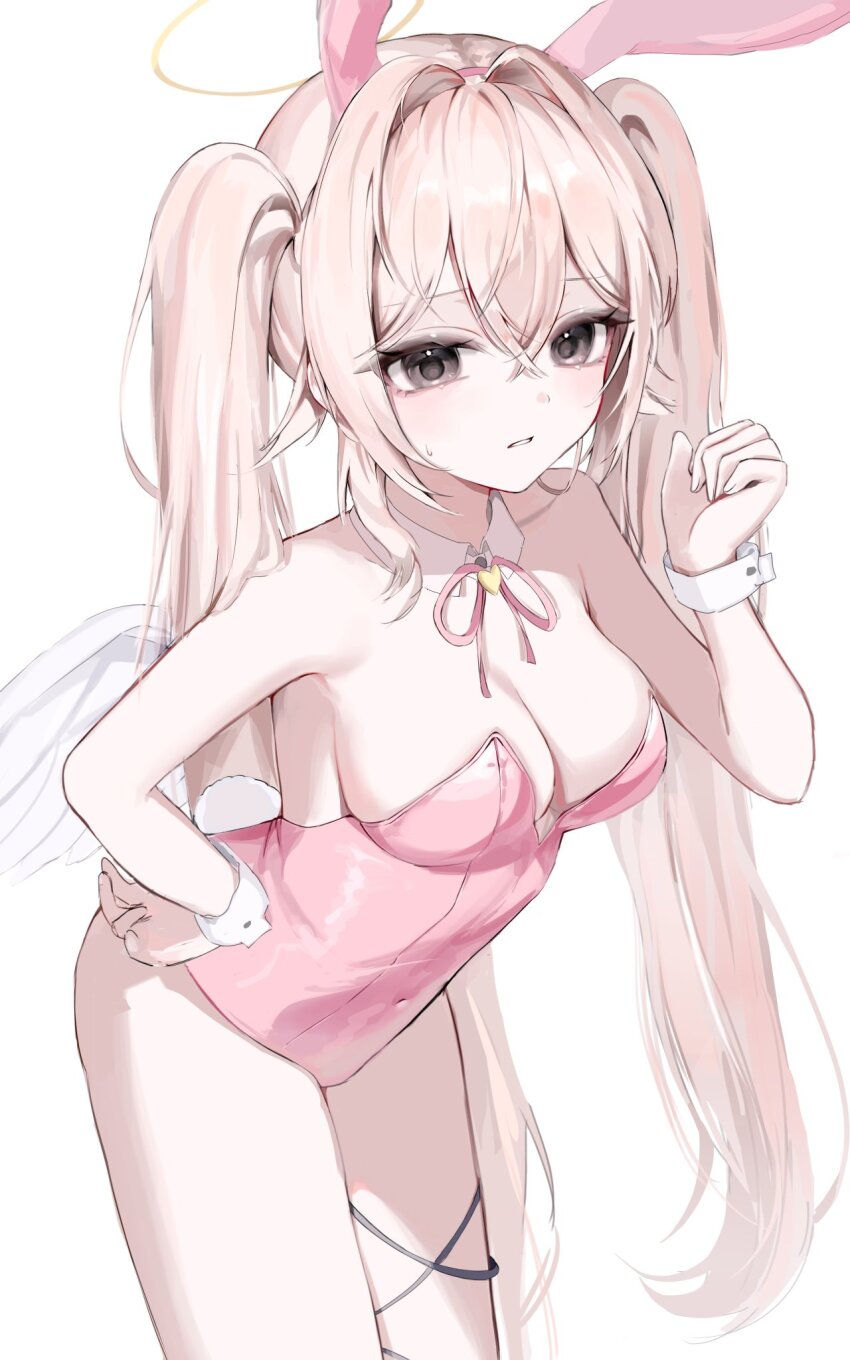 1girl blonde_hair bow breasts character_request cleavage copyright_request highres medium_breasts s_im7u simple_background tagme twintails white_background