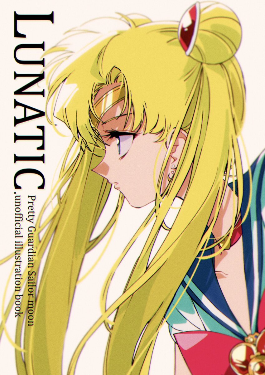 1girl bishoujo_senshi_sailor_moon blonde_hair blue_eyes bow bowtie collar double_bun english_text expressionless from_side hair_bun heart highres long_hair pink_bow pink_bowtie pink_collar pochi_(askas_is_god) sailor_moon sailor_senshi_uniform school_uniform solo very_long_hair white_background
