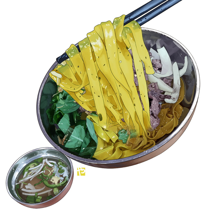 chopsticks food food_focus garnish meat no_humans noodles original pho soup still_life studiolg vegetable watermark white_background