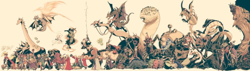 6+boys 6+girls alexander_highwind_tycoon apanda armor bahamut_(final_fantasy) bartz_klauser boco bomb_(final_fantasy) book calofisteri cannon carbuncle_(final_fantasy) catastrophe chocobo cid_(ff5) crown dorgann_klauser dragon dress earrings everyone exdeath eyepatch faris_scherwiz final_fantasy final_fantasy_v fish galuf_halm_baldesion ghido gogo golem_(final_fantasy) green_eyes grey_background halicarnassus helmet highres hiryuu_(ff5) holding holding_weapon ifrit_(final_fantasy) jewelry jura_aevis kelger_vlondett krile_mayer_baldesion_(ff5) lenna_charlotte_tycoon leviathan_(final_fantasy) mace magic_pot melusine mid_previa minotaur monster_girl multiple_boys multiple_girls necrophobe odin_(final_fantasy) omega_(final_fantasy) omega_weapon phoenix_(final_fantasy) pirate polearm purple_hair ramuh rod saitou_piyoko sandworm shinryuu_(final_fantasy) shiva_(final_fantasy) siblings simple_background sisters smile spear sprite squirrel staff sword syldra titan_(final_fantasy) tonberry turtle weapon wendigo xezat_matias_surgate