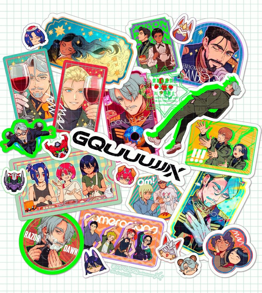 ! !! :o ^_^ alcohol amate_yuzuriha animal_ears annqi aqua_eyes atharv bandaid bandaid_on_cheek bandaid_on_face bask_om beard bindi black_dress black_hair black_hairband black_shirt black_tank_top blonde_hair blue_eyes blue_hair blue_scarf blue_shirt bocata_(gquuuuuux) bolo_tie bowl_cut brown_hair brown_jacket brown_pants brown_vest challia_bull char_aznable chef chef_hat closed_eyes closed_mouth coat collared_shirt colored_eyelashes commentary_request comoli_harcourt conch_(gundam) connected_beard cooking copyright_name crossed_arms cup dark-skinned_female dark-skinned_male dark_skin deux_murasame dog_ears dog_girl dog_tags dress drinking_glass dumpling english_text facial_hair falling feeding fish_(food) flower food fox_boy fox_ears fox_girl full_beard gates_capa gfred glasses gloves gquuuuuux green_eyes green_hair green_jacket green_pants green_shirt grid_background grin gundam gundam_gquuuuuux hair_between_eyes hair_ornament hairband hairclip hand_on_another&#039;s_cheek hand_on_another&#039;s_face hand_on_another&#039;s_head hand_on_own_chest hand_on_own_hip hands_on_own_hips haro hat helmet high_collar highres holding holding_cup holding_plate holding_spoon jacket jetpack jezzi jiaozi jitome kaine_(gundam) kemonomimi_mode kycilia_zabi lalah_sune leaning_to_the_side loafers logo long_hair long_sideburns long_sleeves looking_at_another looking_at_viewer mask mature_male messy_hair miguel_serverto military_uniform momochi_(bmbmomomo) mouth_mask musical_note mustache nabu_(gundam) nigirizushi nyaan_(gundam_gquuuuuux) off_shoulder omelet omurice open_clothes open_coat open_mouth open_shirt outstretched_arms pants pie plate pouring puffy_sleeves purple_hair purple_shirt raccoon_boy raccoon_ears razor rectangular_mouth red_eyes red_flower red_hair red_rose red_socks rose scarf shaving shaving_beard shaving_cream shiiko_sugai shirouzu_(gundam) shirt shoes short_hair short_sidetail short_sleeves shuji_ito sideburns simple_background single_sidelock sleeveless sleeveless_sweater smile socks spiked_hair spoon sticker stretching surprised sushi sweat sweater tank_top teacup thick_eyebrows trust_fall turtleneck u_u undershirt updo v-neck vest watermark white_background white_coat white_gloves white_hair white_shirt white_shoes white_sweater wide-eyed wine wine_glass wing_collar xavier_olivette yellow_dress yellow_eyes zeknova