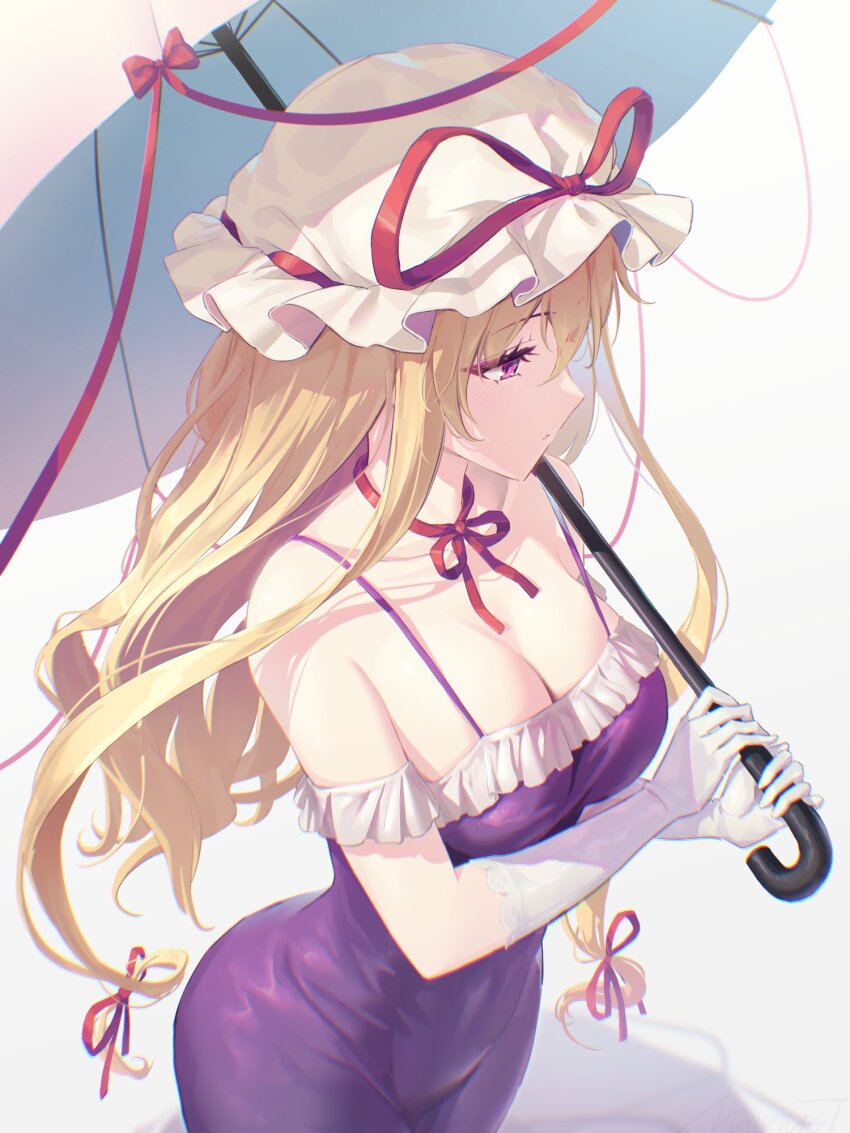 1girl blonde_hair breasts cleavage dress highres large_breasts minust tagme touhou yakumo_yukari