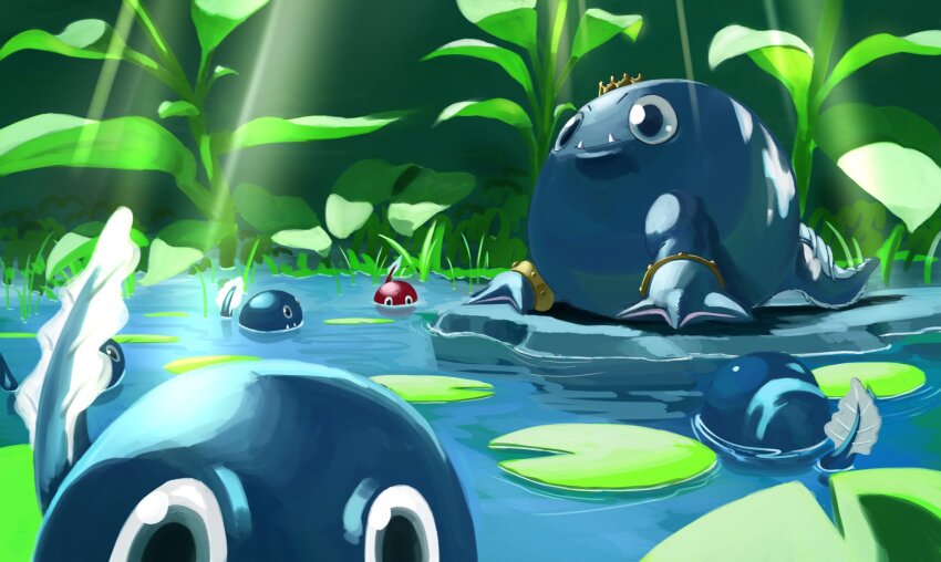 crown digimon digimon_(creature) highres leaf otamamon otamamon_(red) otamamon_x-antibody tadpole tadpole_tail tail