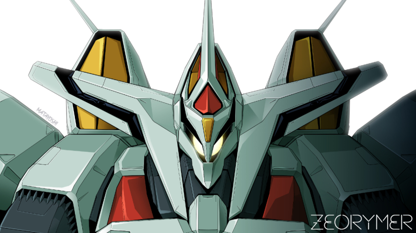 glowing glowing_eye hades_project_zeorymer matayoshi_(nopple_1000) mecha no_humans one-eyed portrait robot science_fiction solo super_robot white_background yellow_eyes zeorymer