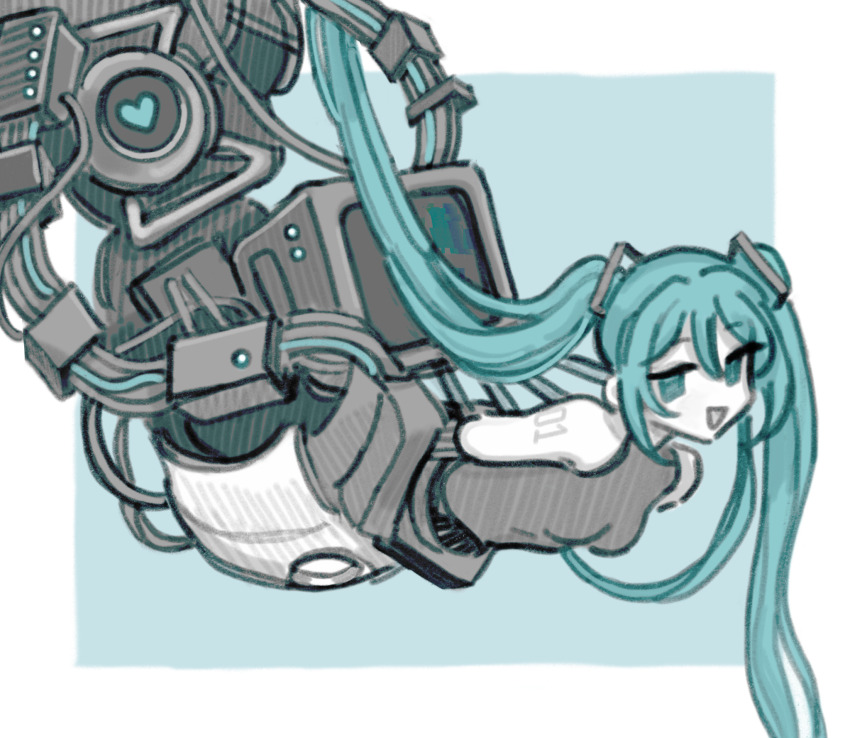 1girl fusion glados hatsune_miku heart highres portal_(series) robot_girl shirt solo susu_(mikufanclub) twintails vocaloid