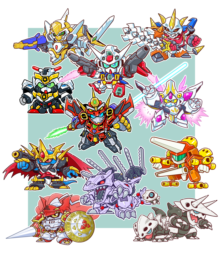 armor cannon cape digimon digimon_(creature) digital_hazard dukemon dynazenon_(character) game_freak granbelm gundam gundam_age highres imperialdramon imperialdramon_fighter_mode j-decker lancelot_(code_geass) medarot nintendo pokemon sharp_teeth shoutmon_x4 takanocchi teeth wings yuusha_series zoids