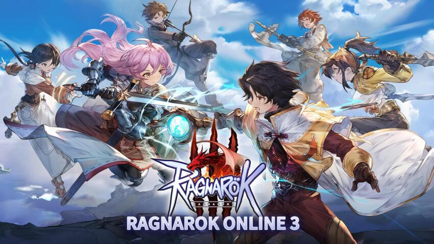 3boys 3girls acolyte_(ragnarok_online) archer_(ragnarok_online) arrow_(projectile) artist_request axe bad_link battle belt black_gloves black_hair black_pants blue_sky boots bow_(weapon) breasts brown_bandana brown_belt brown_boots brown_capelet brown_dress brown_gloves brown_hair brown_jacket brown_pants brown_shirt cape capelet closed_mouth cloud copyright_name dagger dress full_body gauntlets gloves high_ponytail highres holding holding_axe holding_bow_(weapon) holding_dagger holding_knife holding_staff holding_sword holding_weapon jacket knife long_hair long_sleeves looking_at_another mage_(ragnarok_online) medium_breasts merchant_(ragnarok_online) multiple_boys multiple_girls official_art open_clothes open_mouth open_vest pants pink_hair ponytail promotional_art ragnarok_online ragnarok_online_3 shirt short_hair shrug_(clothing) skirt sky staff sword swordsman_(ragnarok_online) thief_(ragnarok_online) vest weapon white_cape white_capelet white_shirt white_skirt yellow_eyes
