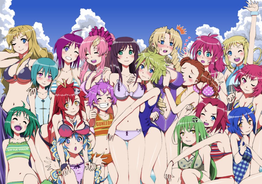 00s 6+girls anger_vein aquarion_(series) azarashing_day bad_id bad_pixiv_id banpresto beach bikini blush bracelet breast_rest breasts breasts_on_head c.c. character_request cleavage code_geass crossover dancouga_(series) dancouga_nova day ester_elhas eureka_(eureka_seven) eureka_seven eureka_seven_(series) feldt_grace flat_chest grin gundam gundam_00 gundam_seed gundam_seed_destiny hidaka_aoi hug jewelry juusou_kikou_dancouga_nova kouzuki_kallen lacus_clyne large_breasts lunamaria_hawke macross macross_frontier mail_beater marguerite_pistail medium_breasts midriff mileina_vashti multiple_crossover multiple_girls navel nia_teppelin one-piece_swimsuit one_eye_closed open_mouth ranka_lee setsuko_ohara sheryl_nome shiny_skin silvia_de_alisia small_breasts smile sousei_no_aquarion super_robot_wars super_robot_wars_z super_robot_wars_z2 swimsuit tachibana_kurara tengen_toppa_gurren_lagann thigh_gap yoko_littner