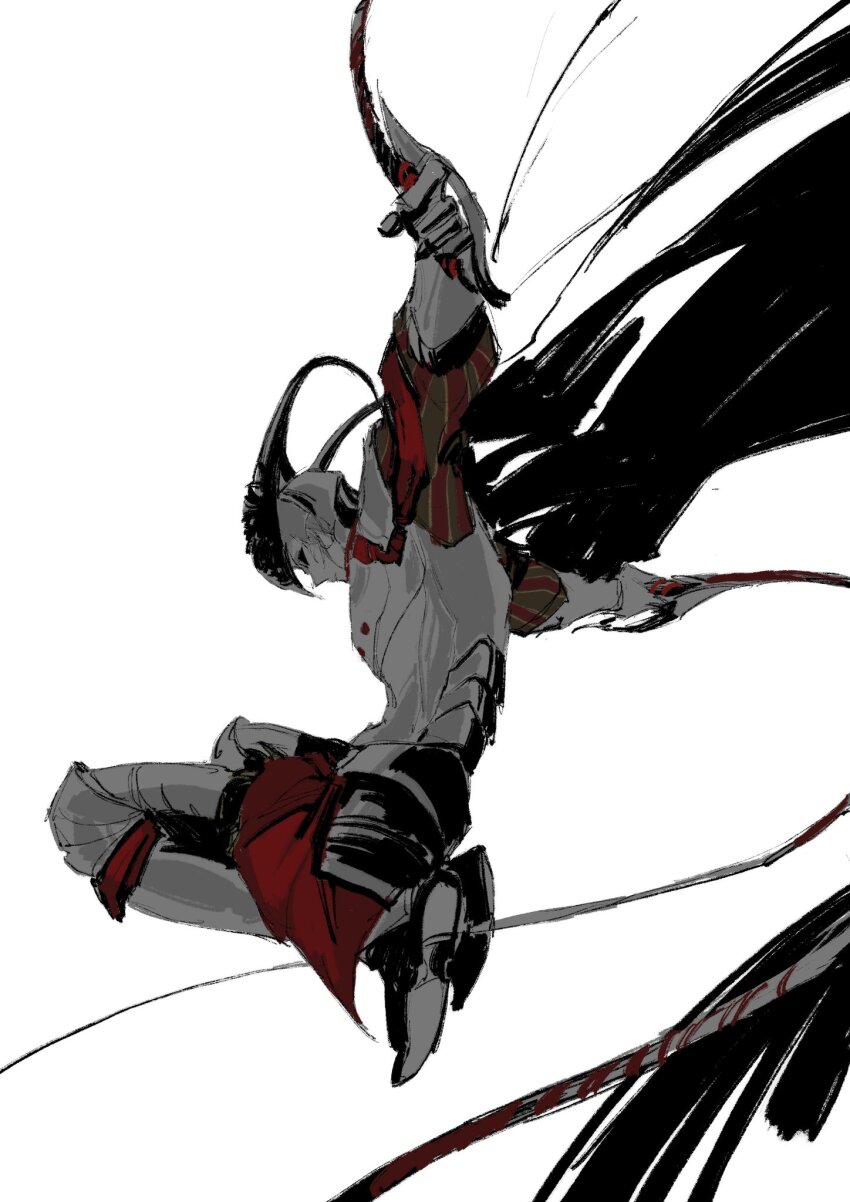 1boy armor cape character_request elden_ring highres holding holding_weapon horns jiao_chang juno_hoslow shoes solo weapon whip white_background