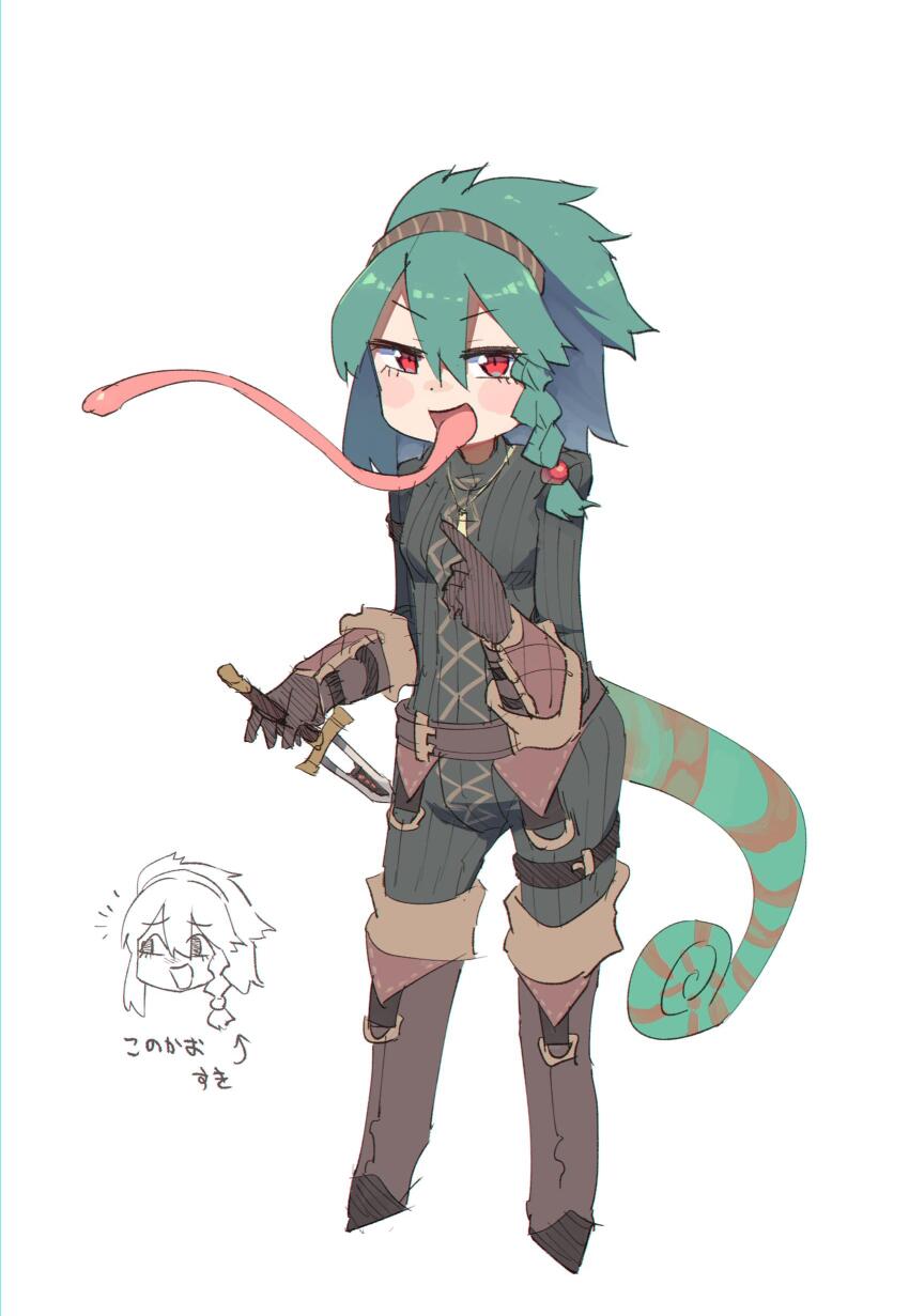 1girl absurdres cecile_(porforever) highres lizard lizard_tail long_tongue red_eyes red_miso tagme tail tongue tongue_out