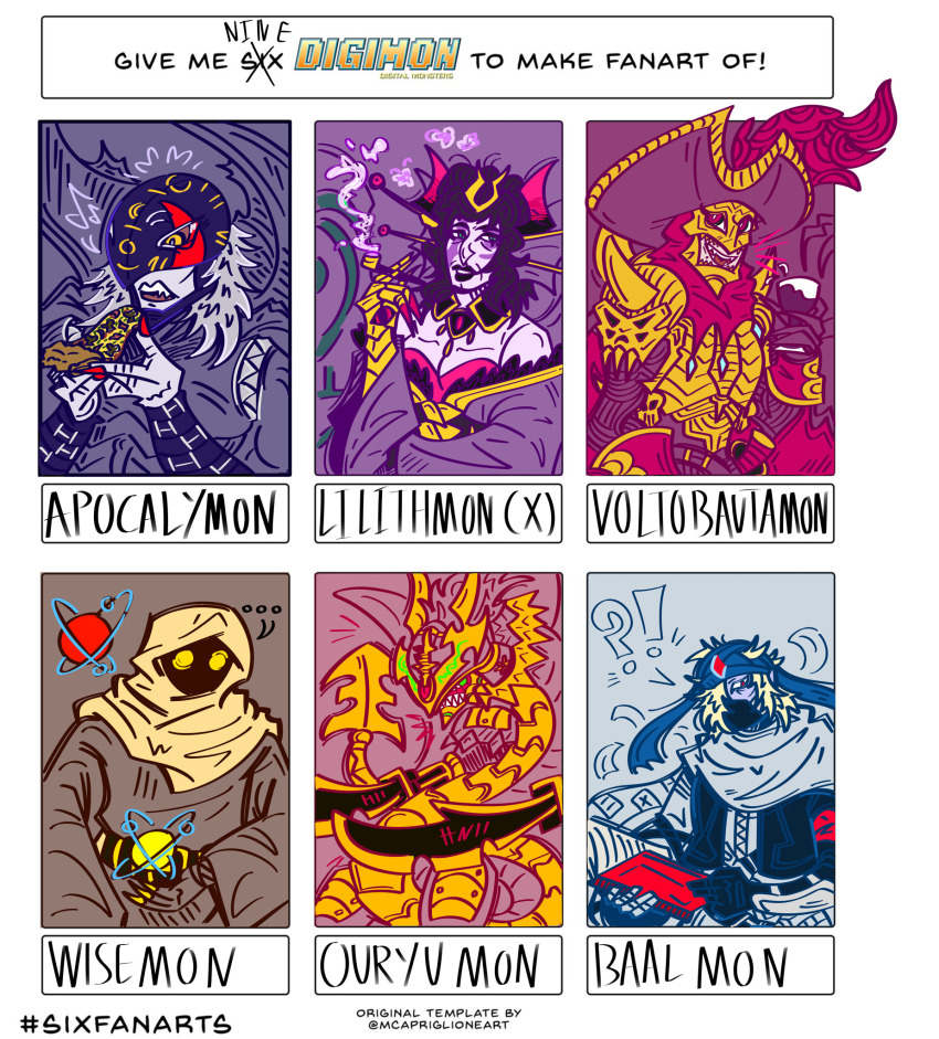 apocalymon baalmon digimon digimon_(creature) food highres lilithmon mask meme ouryumon pizza third_eye voltobautamon wisemon