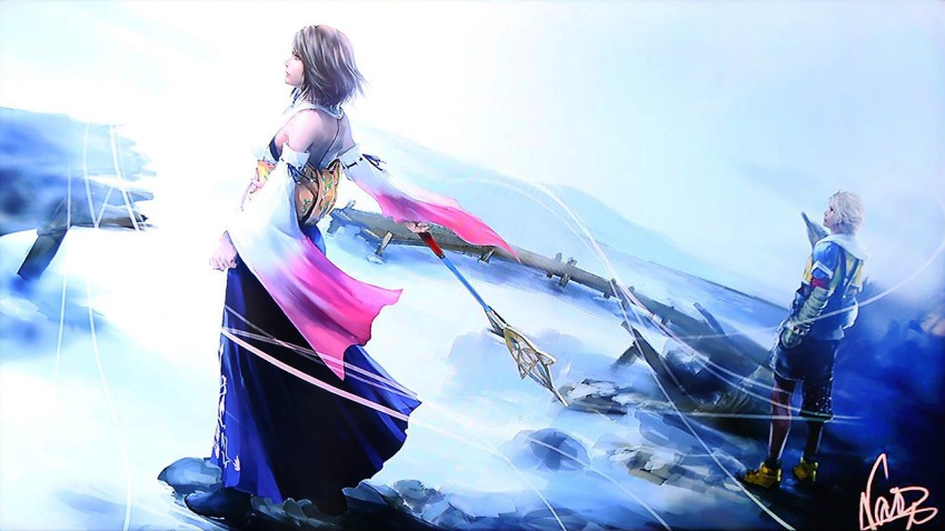 00s 1boy 1girl final_fantasy final_fantasy_x naora_yusuke official_art scenery source_request staff tidus yuna