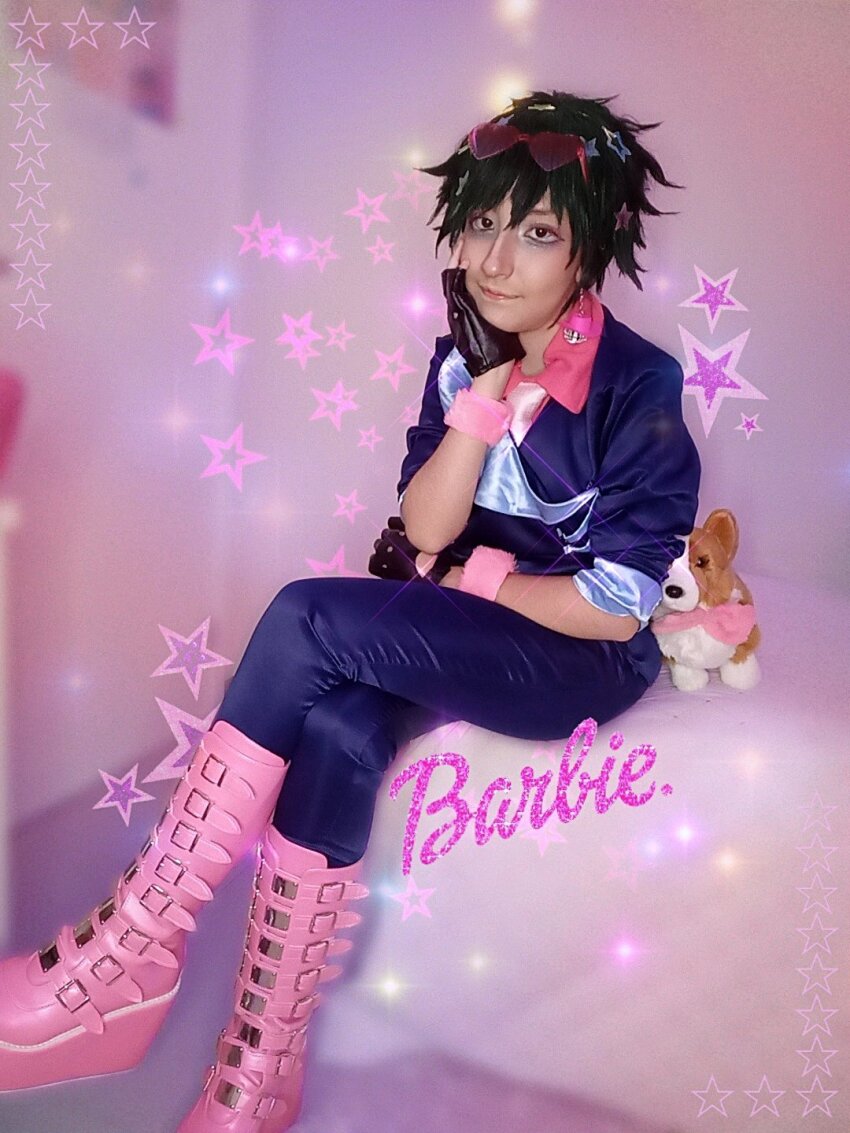 boots cosplay_photo cowboy_bebop gun highres holding holding_gun holding_weapon necktie photo_(medium) spike_spiegel stuffed_toy weapon