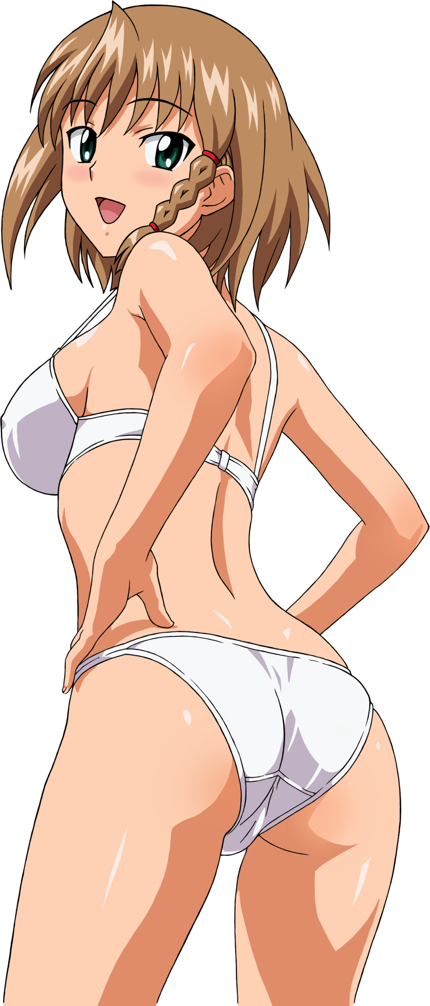 absurdres aika_(series) aika_r-16 ass back blush bra braid highres legs looking_at_viewer looking_over_shoulder panties sumeragi_aika underwear yamauchi_noriyasu