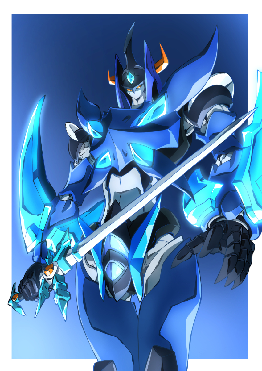 aquadizer commentary_request grendizer_u highres holding holding_sword holding_weapon horns looking_at_viewer mazinger_(series) mecha mecha_focus no_humans robot science_fiction super_robot sword taiga_hiroyuki ufo_robo_grendizer weapon yellow_eyes